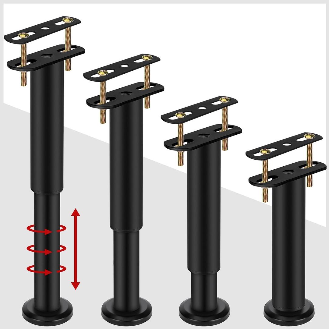 Upgraded 4PCS Adjustable Height Bed Support Legs 7.08-12.6 inch, Heavy Duty Metal Bed Frame Center Slats Support Legs, Furniture Feet Replacement Parts Leg Extensions for Bed - Black