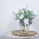Faux Flowers with Vase,Artificial Silk Flowers in Vase, Fake Plant Eucalyptus and Willow,Flower Arrangement for Home Farmhouse kitchen Dining Table Centerpiece Decorations Table Decor (Grey Blue)