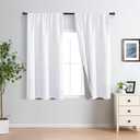 XWZO 100% Blackout Curtains 54 Inches Length with Tiebacks- Rod Pocket Full Shade Window Drapes Thermal Insulated Double Layer with Black Liner for Bedroom/Living Room, White, W42 x L54, Set of 2