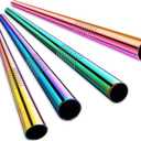 ALINK Stainless Steel Metal Boba Straws, 12mm x 9 inch Extra Wide Colored Reusable Smoothie Straws, Pack of 4 with Cleaning Brush & Carrying Case (Rainbow)