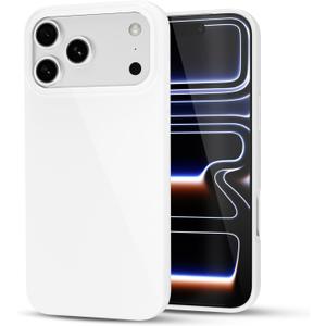 for iPhone 17 Pro Max Phone Case Liquid Silicone, Cute Girly Thin Ultra Slim Jelly Soft Rubber Gel Protective Glossy Hard Plastic Case, Plain Solid Color Cover for Women Girl, White