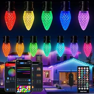Brightown Smart C9 Christmas Lights Outdoor, 50 LED RGB C9 String Light with Remote, App Control, Music Sync, Connectable Waterproof Christmas Lights for House, Tree, Patio, Holiday Xmas Decor