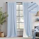 Light Blue Curtains 84 Inch Length for Bedroom 2 Panel Back Tab Pocket Pale Sky Colored Darkening Insulated Thermal Country Farmhouse Linen Blackout Curtain for Living Room Black Out Long Drape Window