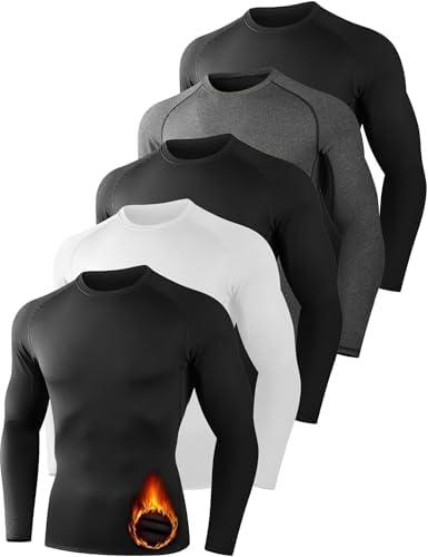 Dalavch 5 Pack Thermal Compression Shirts for Men Long Sleeve Running Gear Undershirt Base Layer for Winter Cold Weather, Large