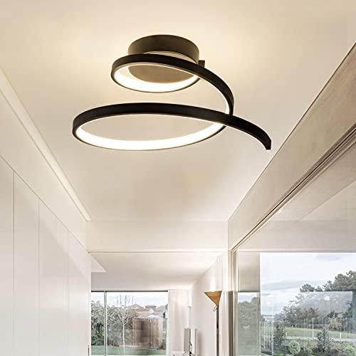 DotoKotl Modern LED Ceiling Light 24W Spiral Design Ceiling Lighting Fixture 18 inch,4000K Warm White Light Fixture for Hallway Aisle Balcony Bedroom Kitchen Office (Black)