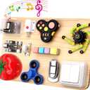 Fidget Spinner Pad Busy Board Toys Robot Fidget Spinner Music Box Switch Latches Keyboard Sensory 11 in 1 Wooden Montessori Travel Activity Board Focus Toy Motor Skills Gift for Girls Boys