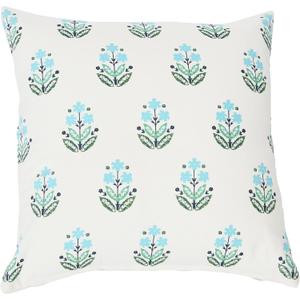 20" Square Floral Print Cotton Pillow Cover (Blue/Green)