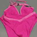 SUUKSESS Women Triangle High Cut Bikini Sets Sexy High Waisted 2 Piece Swimsuit (Medium, 57 Pink Color Block)