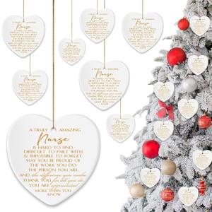16 Pcs Nurse Appreciation Ceramic Ornaments, Thank You Keepsakes with Flannel Gift Bags, Nurses Day Nurses Week Gifts for Women Rn CNA Np, Hanging Decor for Office & Home (Heart)
