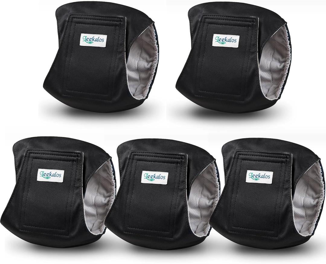Leekalos Male Dog Diapers, Dog Belly Bands for Male Dogs Wraps Washable Doggie Diapers High Absorbing Dog Belly Bands（5 Pack), Medium (15"-17"), Black