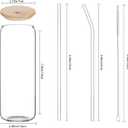 6 Pack 24oz Drinking Glasses Iced Coffee Cups Can Tumbler Glasses with Bamboo Lids and Straws Tumbler Glasses Cups Can Shaped Glass Gups Large Drinking Can Cups for Boba Smoothies Soda Juice Tea