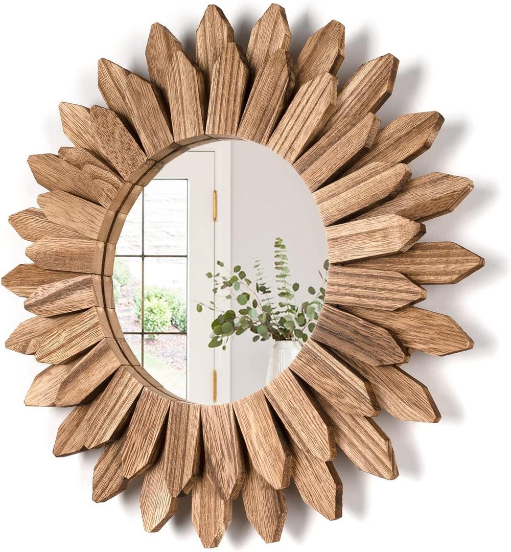 Honiway Wall Mirror Decorative 12 inch Rustic Wood Mirror Sunburst Boho Mirror for Entryway Bedroom Living Room Bathroom House Warming Gifts New Home Essential Carbonized Black Honiway Wall Mirror Decorative 12 inch Rustic Wood Mirror Sunburst Boho Mirror for Entryway Bedroom Living Room Bathroom House Warming Gifts New Home Essential Carbonized Black