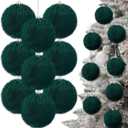15 Pcs 3.54 in Christmas Dark Green Ball Ornaments for Xmas Tree Large Soft Faux Fur Hanging Pom Pom Furry Ball Ornaments for Vintage Christmas Home Fireplace Mantel Holiday Party Decor