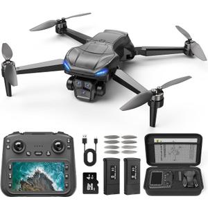 GPS Drone with 4k camera for adults, 4.5 LCD Screen Controller, Brushless Motor, 60-Min Flight Time with 2 Batteries, SD Card Included, 5G FPV Quadcopter with Smart Return, Great Gift for Beginners (black)