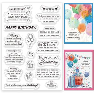 ORIGACH Happy Birthday Sentiment Words Silicone Clear Stamps for Card Making, Best Wishes Words Transparent Seal Stamps for DIY Crafting Scrapbooking Photo Album Journaling Decoration