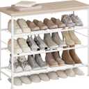 SUOERNUO Shoe Rack Organizer 4 Tier for Closet Entryway Free Standing Metal Storage Shoe Shelf with MDF Top BoardWhite+Oak