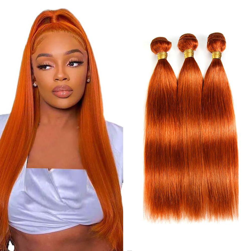 #350 Orange Bundles Straight Bundles Human Hair 30 32 34 Inch Unprocessed Brazilian Virgin Weave Hairs Ginger Orange 3 Bundle 50 Gram Per Bundle Human Hair Extensions