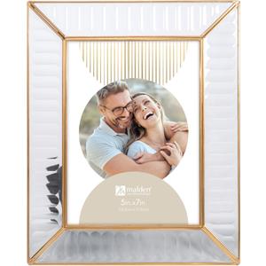 Malden International Designs 5x7 Gold Metal and Ribbed Glass Tabletop Picture Frame