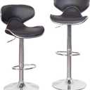 Roundhill Furniture Masaccio Cushioned Leatherette Upholstery Airlift Adjustable Swivel Barstool with Chrome Base, Set of 2, Brown