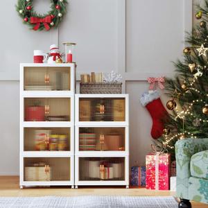 5 Tier Plastic Bins with Lids 42QT, Stackable Containers with Wheels, Folding Boxes, Collapsible Storage Bins, Closet Organizers and Storage for Living Room,Office,Dorm