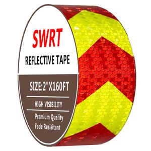SWRT 2" x 160 FT Red &  Yellow Reflective Tape, Reflective Tape Outdoor Waterproof Heavy Duty Strong Adhesive Hazard Caution Safety Warning Tape Reflector Conspicuity Tape for Trailer