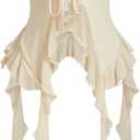 WDIRARA Women's 3D Flower Tie Front Ruffle Trim Halter Top Tie Backless Camisole (Medium, Apricot)