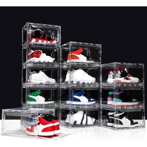 AOHMPT Upgraded 12 Pack Shoe Box,Acrylic Clear Shoe Boxes,Drop Front Shoe Storage Box,Clear Plastic Stackable Sneaker Box,Shoe Containers,Shoe Display Case,Sneaker Storage,Fits Up to Size 15