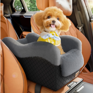 Mavora Max Portable Small Dog Seat for Car, Luxury Center Console Dog Car Seat Booster with Safety Tethers, AntiCollapse Pet Travel Carseat for SUV, Truck (Black/Grey)