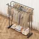 HKaikzo 59.4" Double Rod Metal Garment Rack, Heavy Duty Freestanding Clothing Rack with Bottom Shelf, Modern Sturdy Clothes Rack for Bedroom, Boutique Retail Display & Laundry Room Black