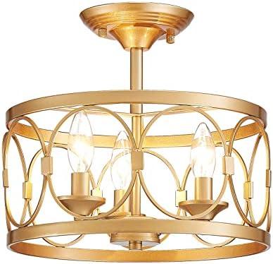 LOOYD 3-Light Semi Flush Mount Ceiling Light Fixture, Farmhouse Ceiling Light for Kitchen Bedroom, Living Room, Kitchen, Hallway (Gold)