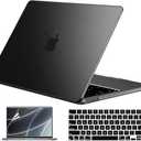 EooCoo Case Compatible with MacBook Air 13 inch M5 2026-2022 Release M4 M3 M2 A3449 A3240 A3113 A2681, Hard Shell&Keyboard Skin Cover&Screen Protector for Mac Air 13.6 inch, Matte Midnight Black