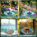 DazSpirit Hanging Bird Bath with Solar Fountain, 14.9" Metal Bird Bath for Outdoors, Fixed Solar Panel with 4 Nozzles, 3 Removable Decorative Birds, Hanging Birdbath for Garden Patio Porch Yard Gift