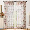 Lecloud Crushed Sheer Curtains 84 Inches Long 2 Panels, Light Filtering Printed Floral Curtains for Living Room with Rod Pocket, Elegant Rustic Window Curtain for Bedroom Dining Room, 51" W x 84" L