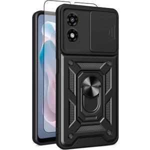 for Motorola Moto G-Play 2024 Case: with Screen Protector,Sliding Camera Cover and Multi-Angle Stand for Phone Cover Moto g-Play 2024 4G,Black