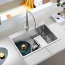 Brushed 25 Inch Drop in Kitchen Sink, 18 Gauge Stainless Steel Single Bowl Kitchen Sink with 2 Faucet Holes, 9'' Deep Basin Bowl with Grid, D25" x W18" x H9"