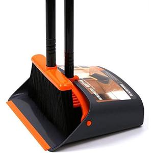 TreeLen Broom and Dustpan Set with 52" Long Handle for Home Kitchen Room Office Lobby Floor Use Upright Stand Up Stand Up Broom with Dustpan Combo