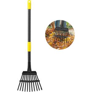 Oliynedy Adjustable Metal Garden Rake for Leaves - Long Handle 30-60", 11 Tines 9" Wide - Small Lawn Collapsible Yard Rake for Adults and Kids - Camping, Flower Beds, Mulch, Shrub