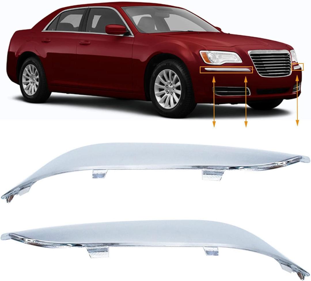 Front Bumper Molding Chrome Trim LH & RH Set Replacement for 300 2011-2014