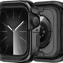 2 in 1 Metal Case Compatible with Apple Watch Series 9/8/7 45mm Case, Rugged Protective Bumper with Shockproof Silicone Cover for iWatch 45mm (Black)
