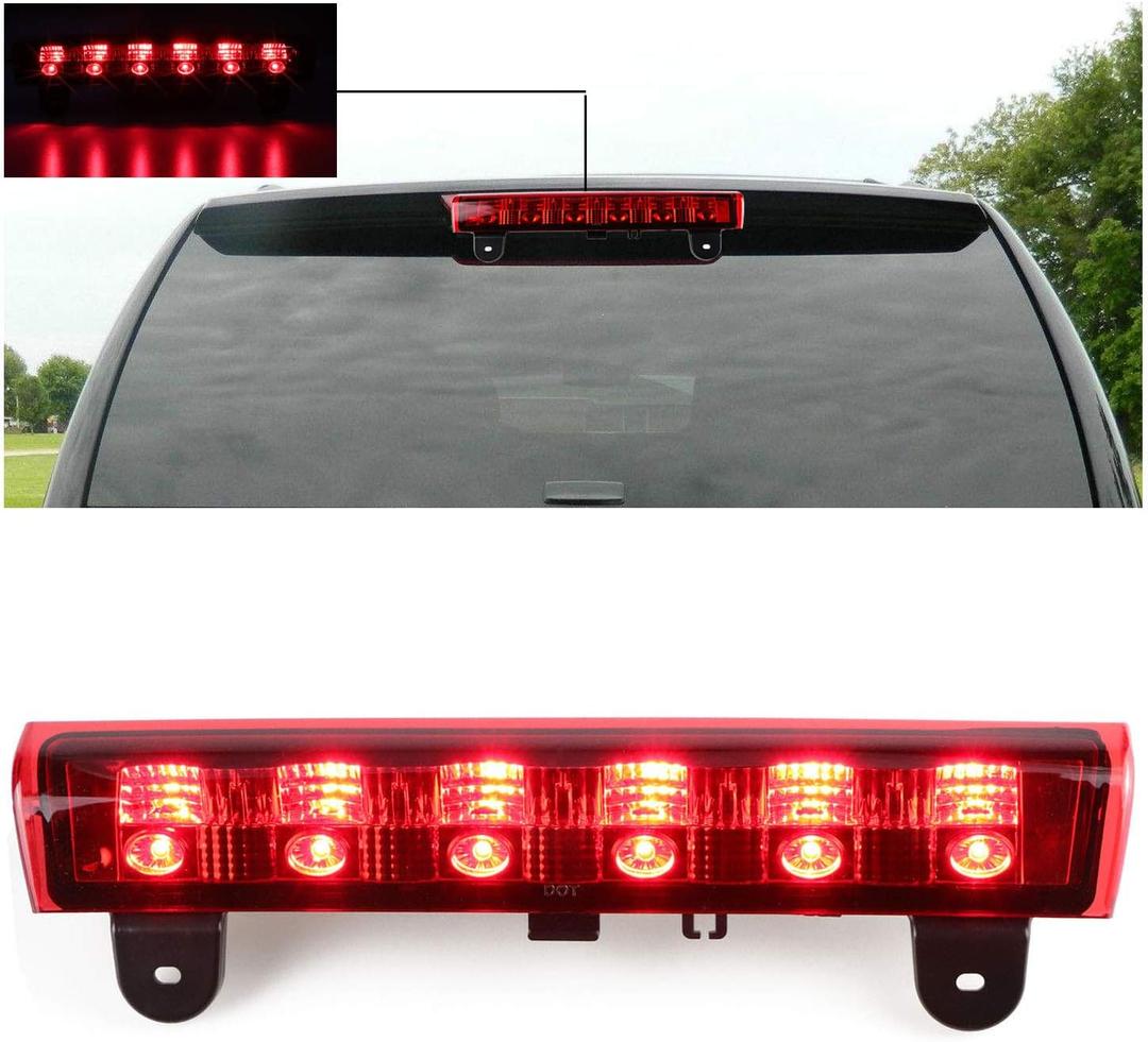 Tresound 3rd Third Brake Light for 2000-2006 Chevy Suburban Tahoe/GMC Yukon High Mount Stop Lamp (Chrome Housing + Red Lens)