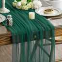 Artoid Mode Dark Green Gauze Table Runner 120 Inch 10FT, Seasonal Sheer Kitchen Dining Holiday Wedding Birthday Baby Shower Table Decor for Home Party (59" x 120")