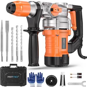 Protmex Hammer Drill - 1500W SDS Plus Heavy Duty Rotary Hammer Drills | 3 in 1 Function (Drill/Hammer/Chisel) 1-1/4" Concrete Drills with 5pcs Bits for Brick Walls, Concrete, Construction
