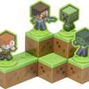 DecoSet Mobs Beware Minecraft Cake Topper, 6-Piece Stackable Cake Decoration, Interlocking 3D Blocks With Characters, Food Safe Birthday Cake Decoration