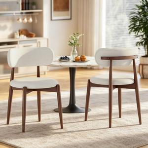 Fabulcozy Wooden Dining Chairs Set of 2, Mid Century Modern Upholstered Kitchen Chairs with Solid Wood Legs, 350lb Heavy Duty Padded Side Chairs for Dining Room & Vanity, Beige