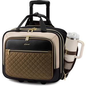 LOVEVOOK Rolling Laptop Bag Women, 17.3 Inch Laptop Briefcase with Wheels for Work Travel Business, Underseat Carry On Luggage Case,Khaki-Apricot