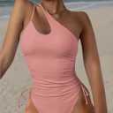 Eomenie Women's One Piece One Shoulder Swimsuit with Drawstring Tummy Control Bathing Suit Sexy High Cut Swim Suits (Pink, XXL)