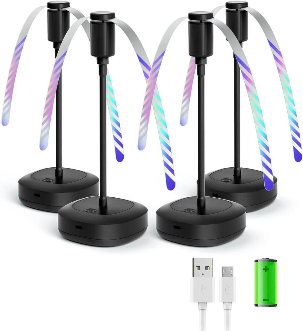 4 Pack Food Table Fan, 2000mAh USB Powered Rechargeable Food Fan, Portable Fan with Flexible Goose-Neck and Soft Blades for BBQ, Patio, Party (Black)