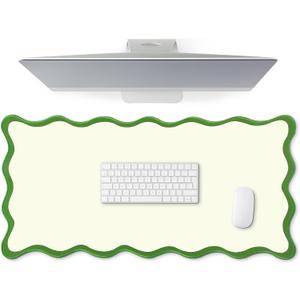 Hahafelt Scalloped Desk Mat Large Scalloped Piping Cute Desk Mat Aesthetic Preppy Table Pad Large Nonslip Pad with Edge Stitching Waterproof Gaming(Green,31.5 x 15.8 Inches)
