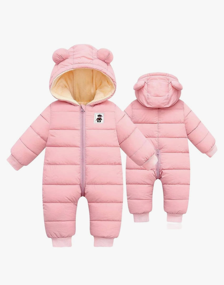 BYFRI Baby Boys Girls Snowsuit Newborn Cozy Winter Coat Infant Bear Hooded Jumpsuit Toddler Snow Outfit for 0-24 Months