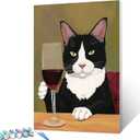 Tucocoo Black and White Cat Drinking Wine Paint by Numbers for Adults DIY Red Wine Glass Cats Painting Abstract Painting Kits for Home Living Room Bedroom Office Wall Decor 16"x20"inch no Frame (Pbn-drink Animals 02)